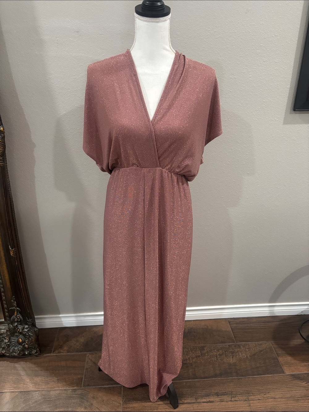 Vici Rose-Mauve Shimmer Wrap Maxi Dress